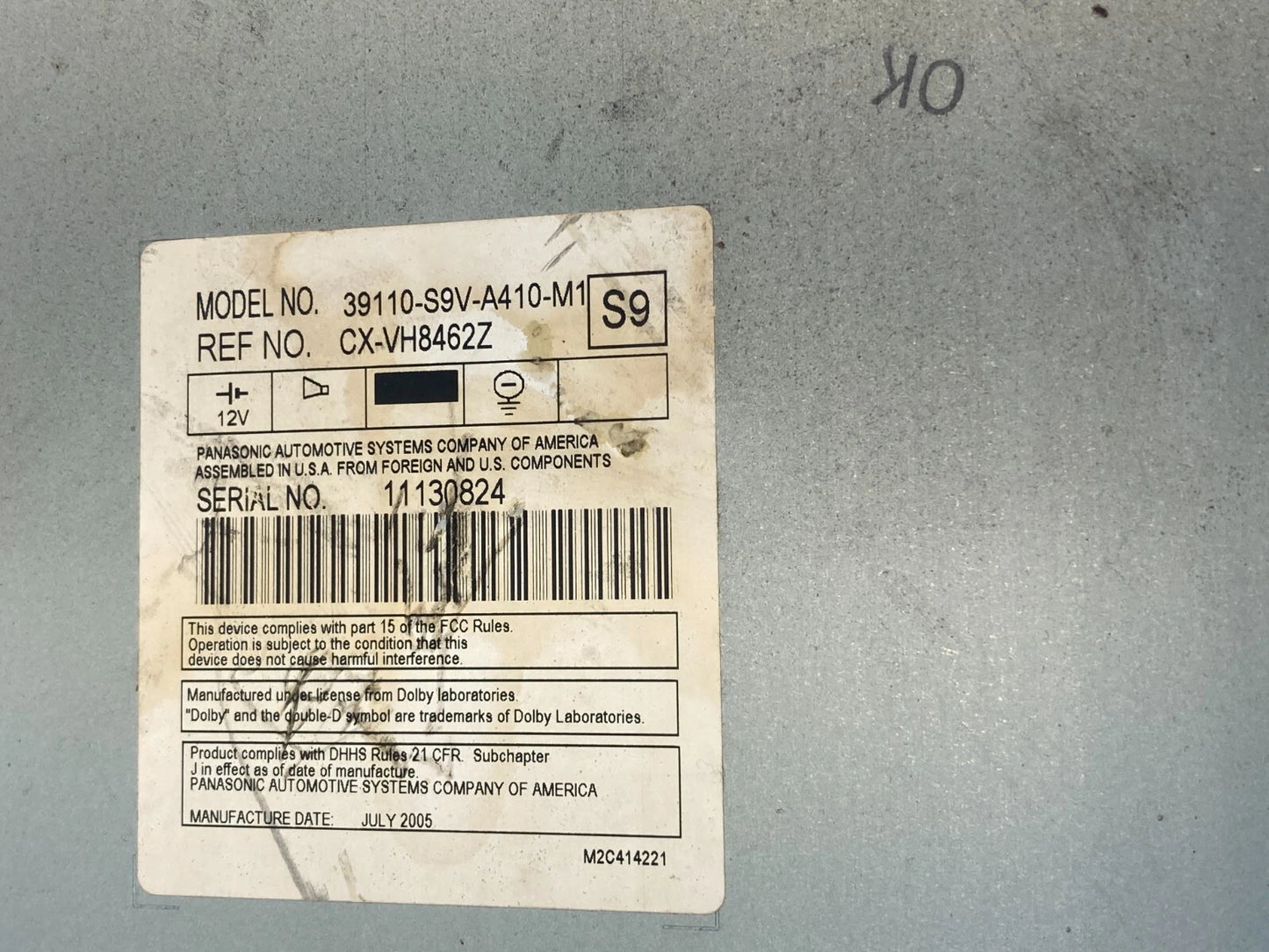 05 HONDA PILOT CD RES DVD PLAYER RECEIVER ENTERTAINMENT W CONTROL 39110S9VA410M1