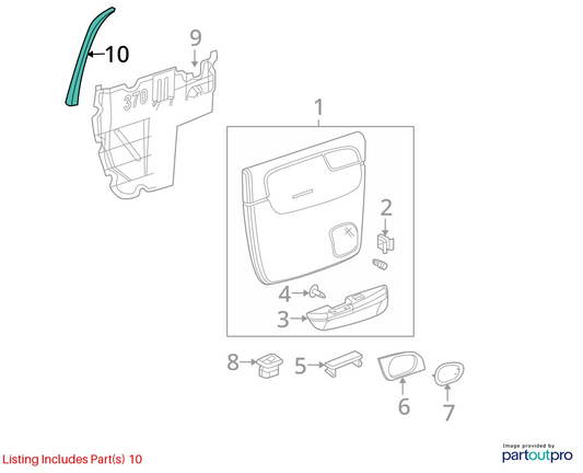 02 03 04 05 06 GMC ENVOY XL REAR RIGHT SIDE DOOR INNER WINDOW MOLDING 15199261