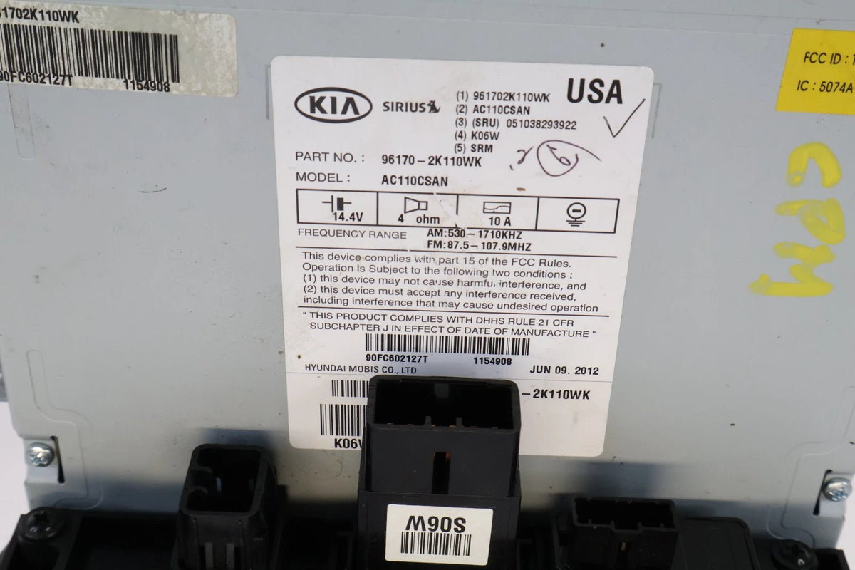 12 13 KIA SOUL RADIO AM/FM MP3 BLUETOOTH CD PLAYER RECEIVER 96170-2K110WK OEM