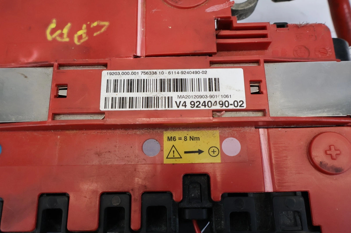 11-16 BMW 528i REAR POSITIVE BATTERY CABLE TERMINAL MODULE FUSE BOX 9240490 OEM