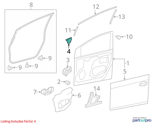 10-15 TOYOTA PRIUS FRONT RIGHT DOOR INNER MIRROR CORNER LOCK STRIKER COVER OEM