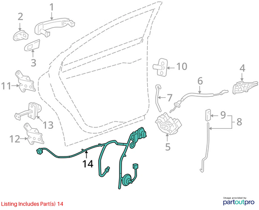 2011 2012 CHEVROLET CRUZE REAR LEFT DOOR HARNESS WIRE WIRING 95950966
