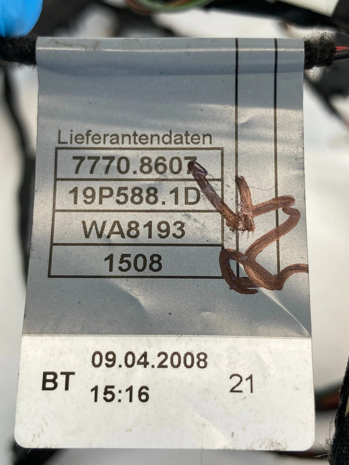 2007 2008 BMW 328I FRONT RIGHT PASSENGER SIDE DOOR WIRE HARNESS CABLE 693659207