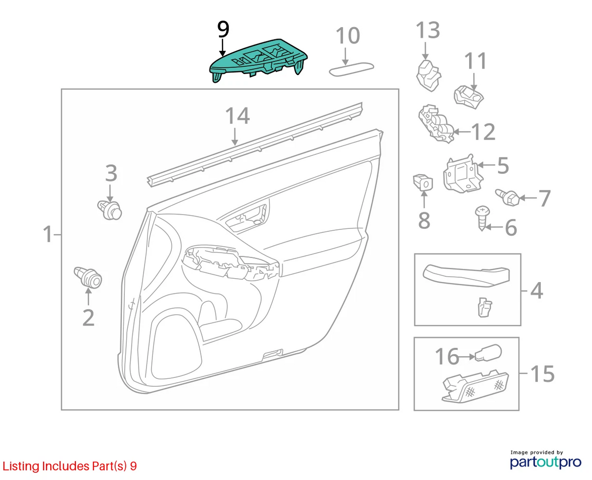 2010-2015 TOYOTA PRIUS FRONT RIGHT SIDE DOOR WINDOW SWITCH BEZEL 74231-47120 OEM