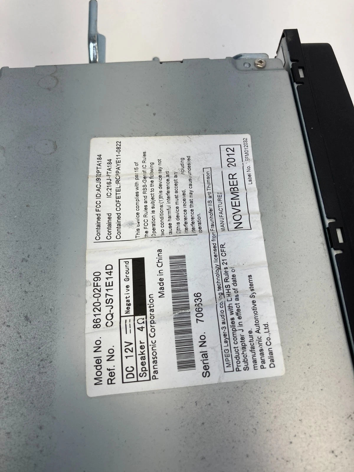 2012 2013 TOYOTA COROLLA AM/FM CD PLAYER RADIO RECEIVER 86120-02F90 OEM