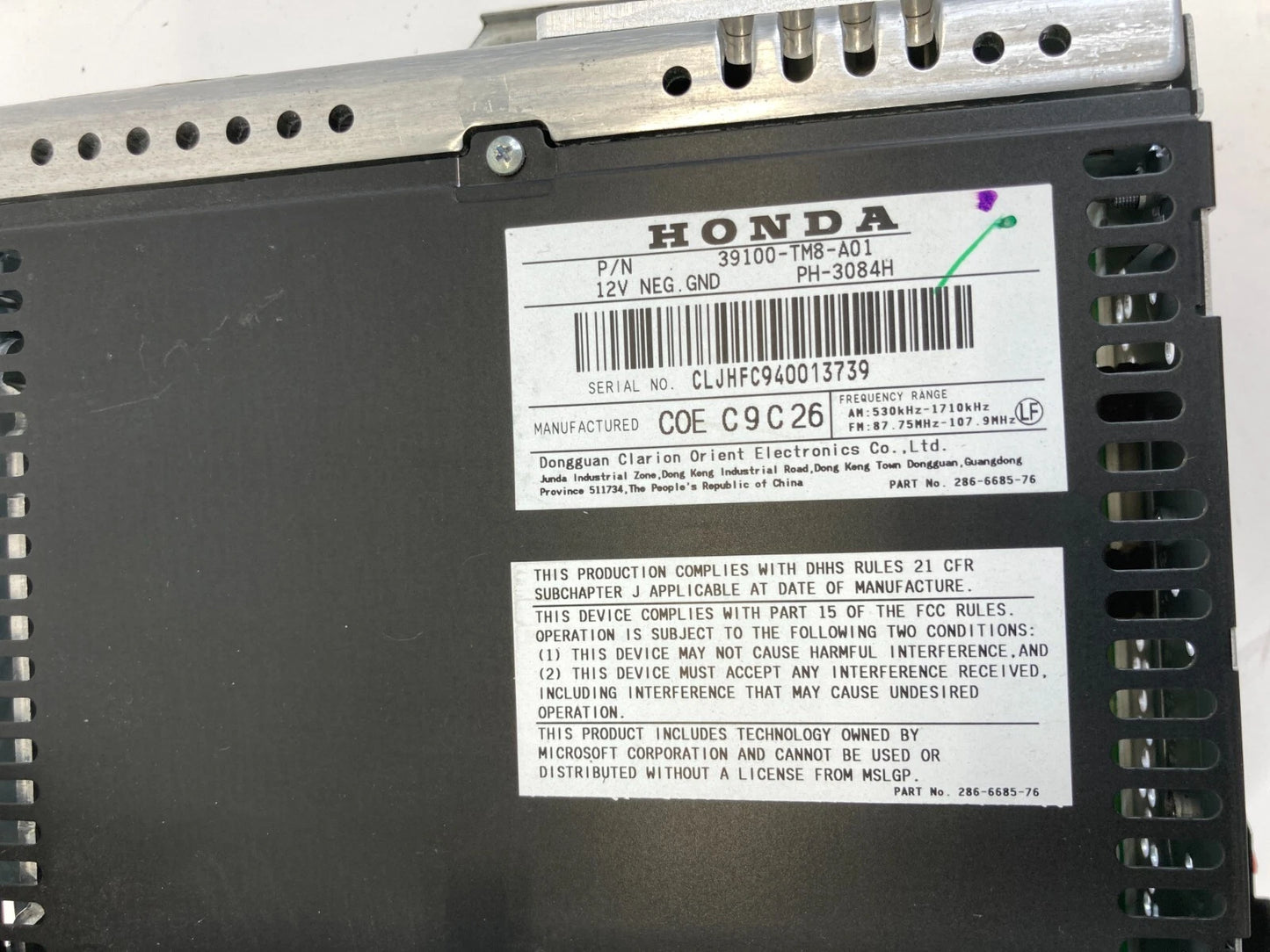 10 11 HONDA INSIGHT AUDIO EQUIPMENT RADIO AM FM CD PLAYER RECEIVER 39100-TM8-A01