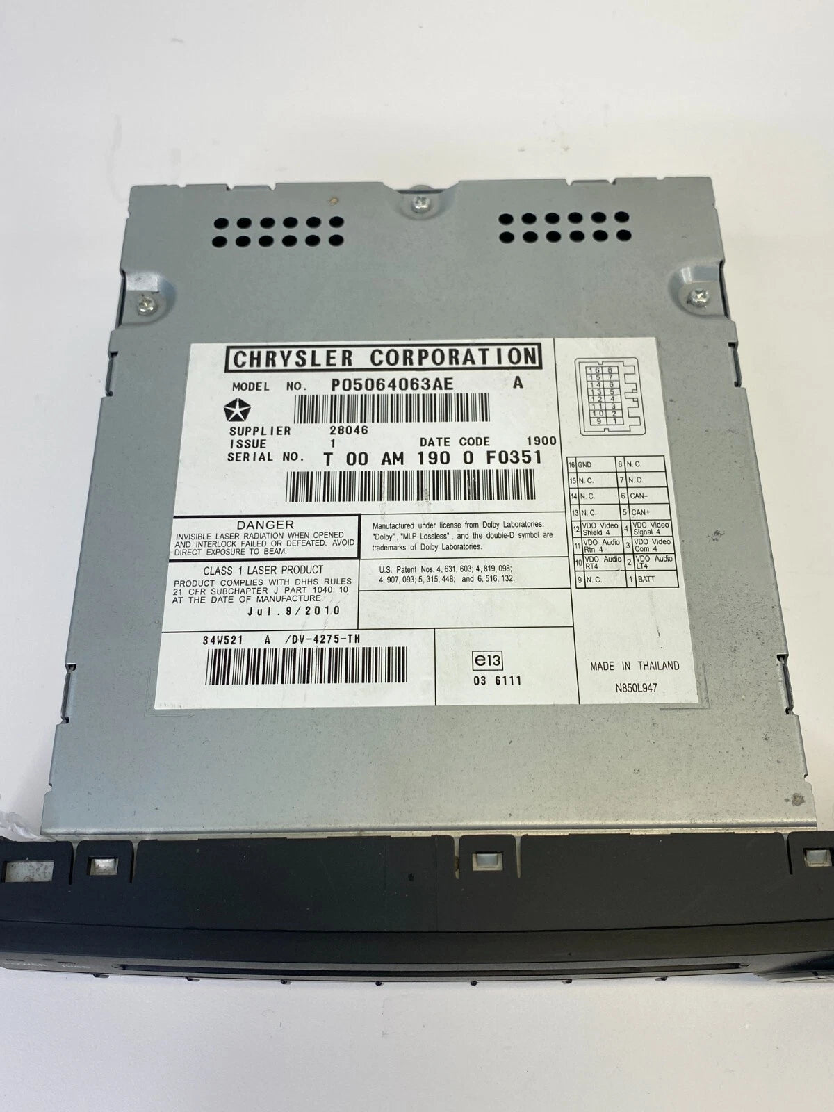 08-12 CHRYSLER TOWN & COUNTRY GRAND CARAVAN DVD PLAYER RECEIVER 05064063AE