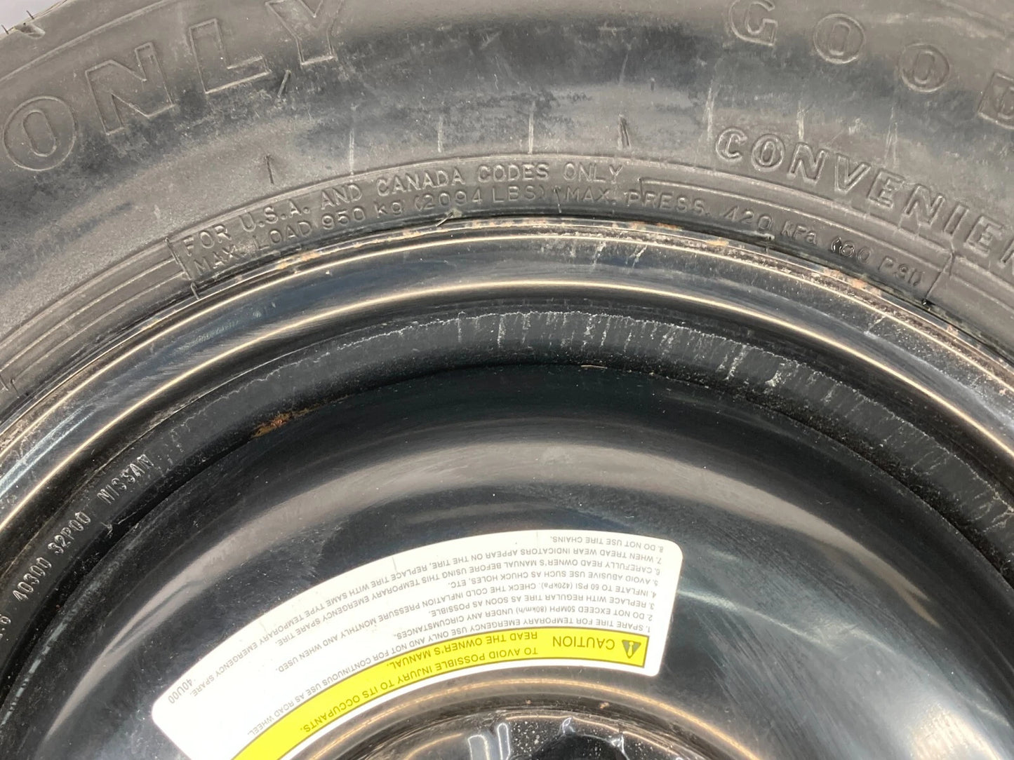 03-05 INFINITI G35 COUPE EMERGENCY SPARE TIRE COMPACT DONUT 145/90D16 16" R16