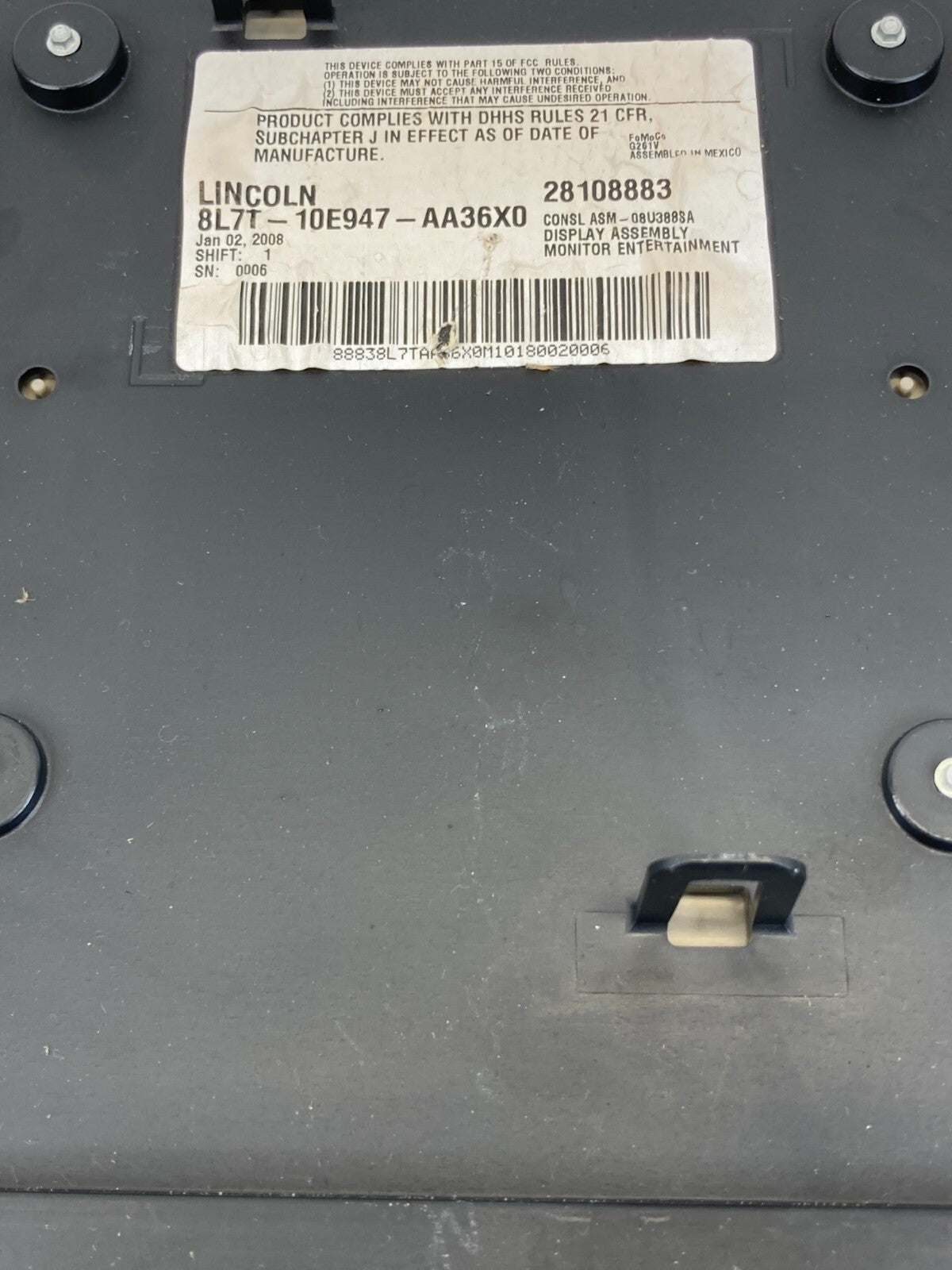 2007-2010 Lincoln MKX Rear Roof Mounted DVD Player Screen 8L7T-10E947-AA36X0 OEM