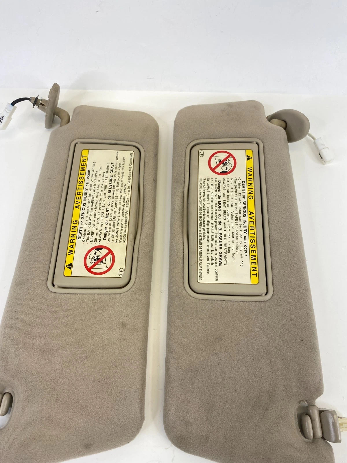 2002 2003 LEXUS ES300 FRONT RH LH ROOF SUN VISOR BEIGE SET PAIR W/ CLIPS OEM
