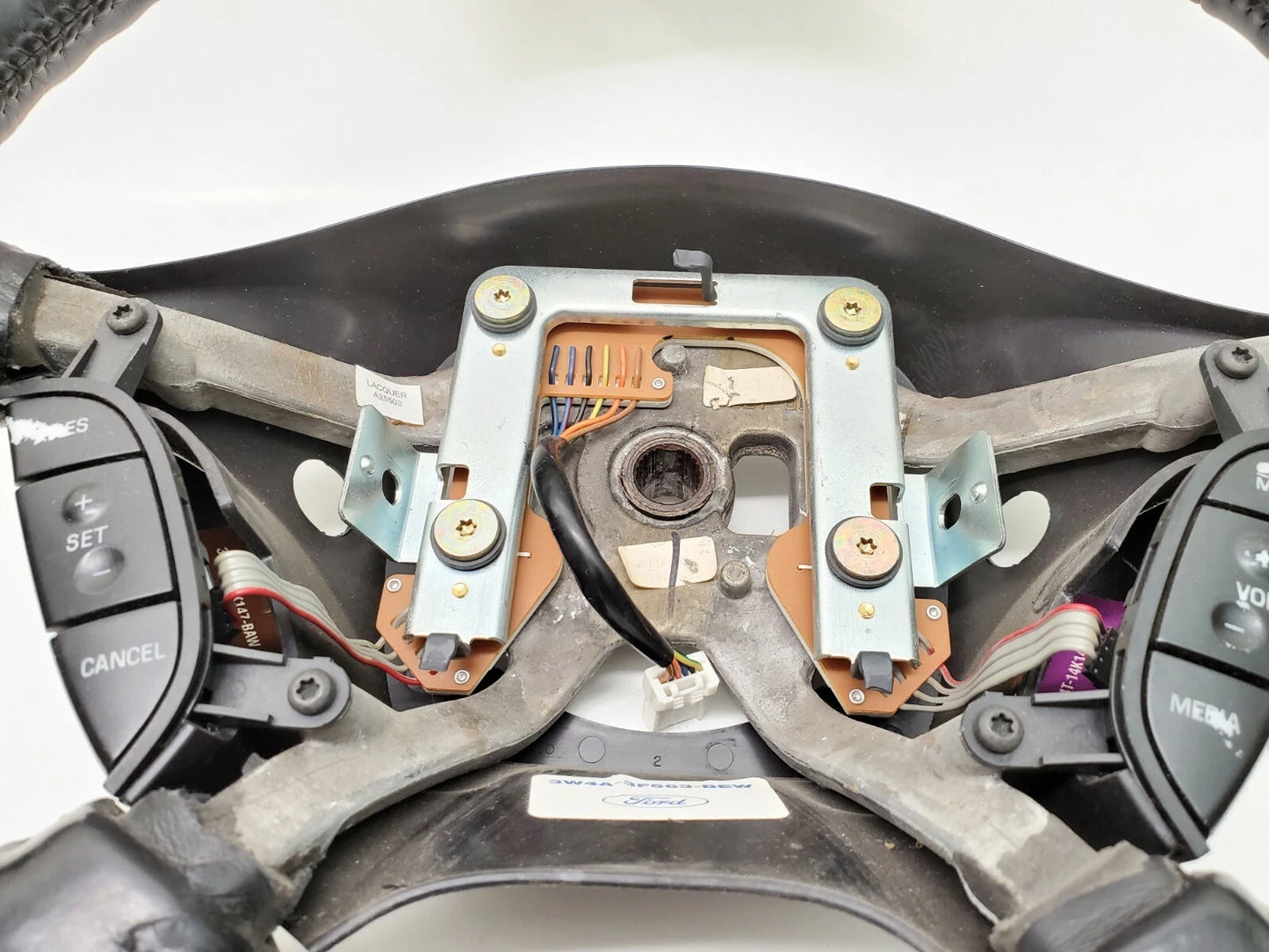 2003-2006 LINCOLN LS STEERING WHEEL LEATHER WOOD GRAIN W/ RADIO CONTROLS OEM