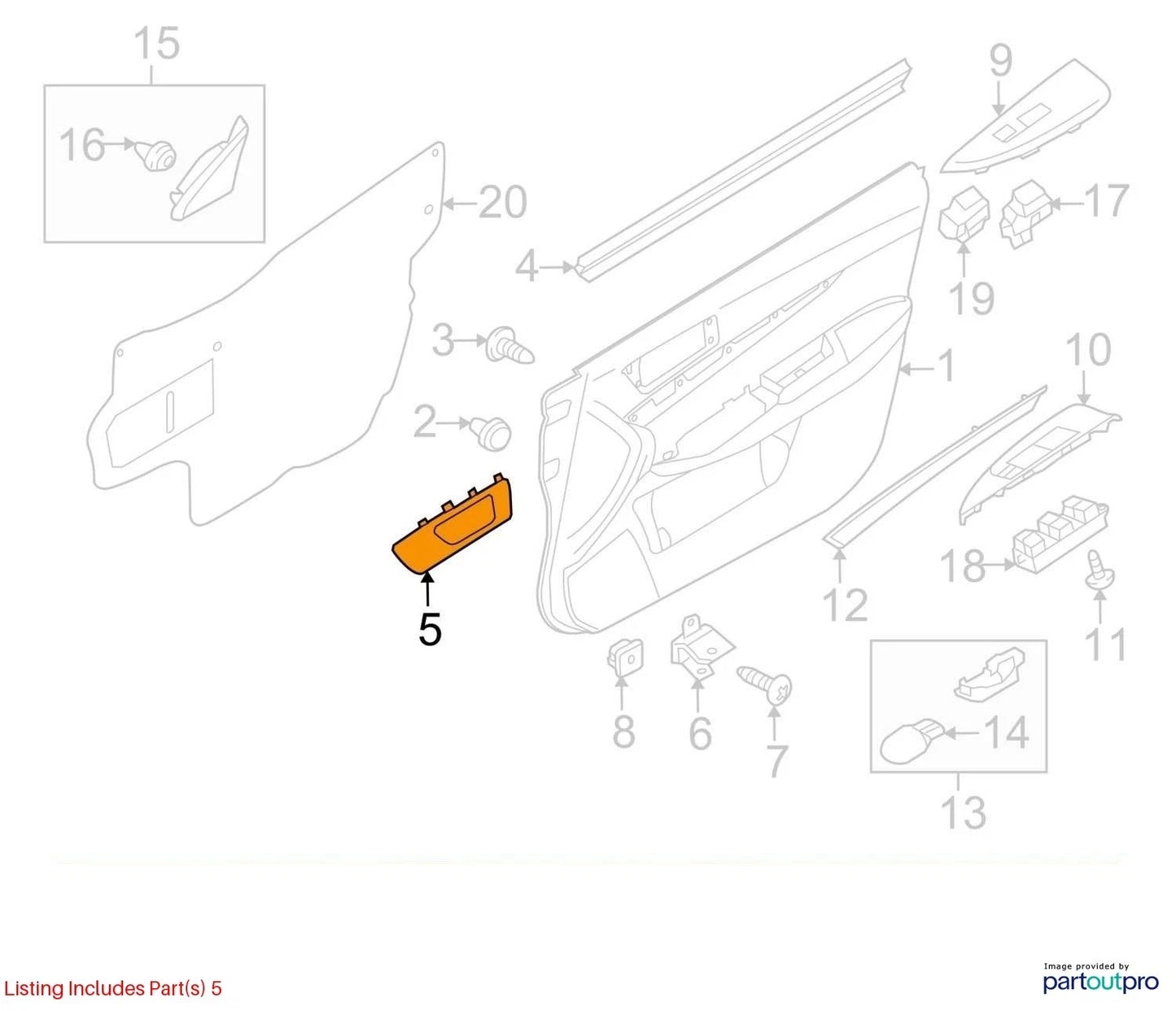 2010-2014 SUBARU LEGACY FRONT LEFT SIDE INTERIOR DOOR HANDLE BEZEL 94236AJ03A