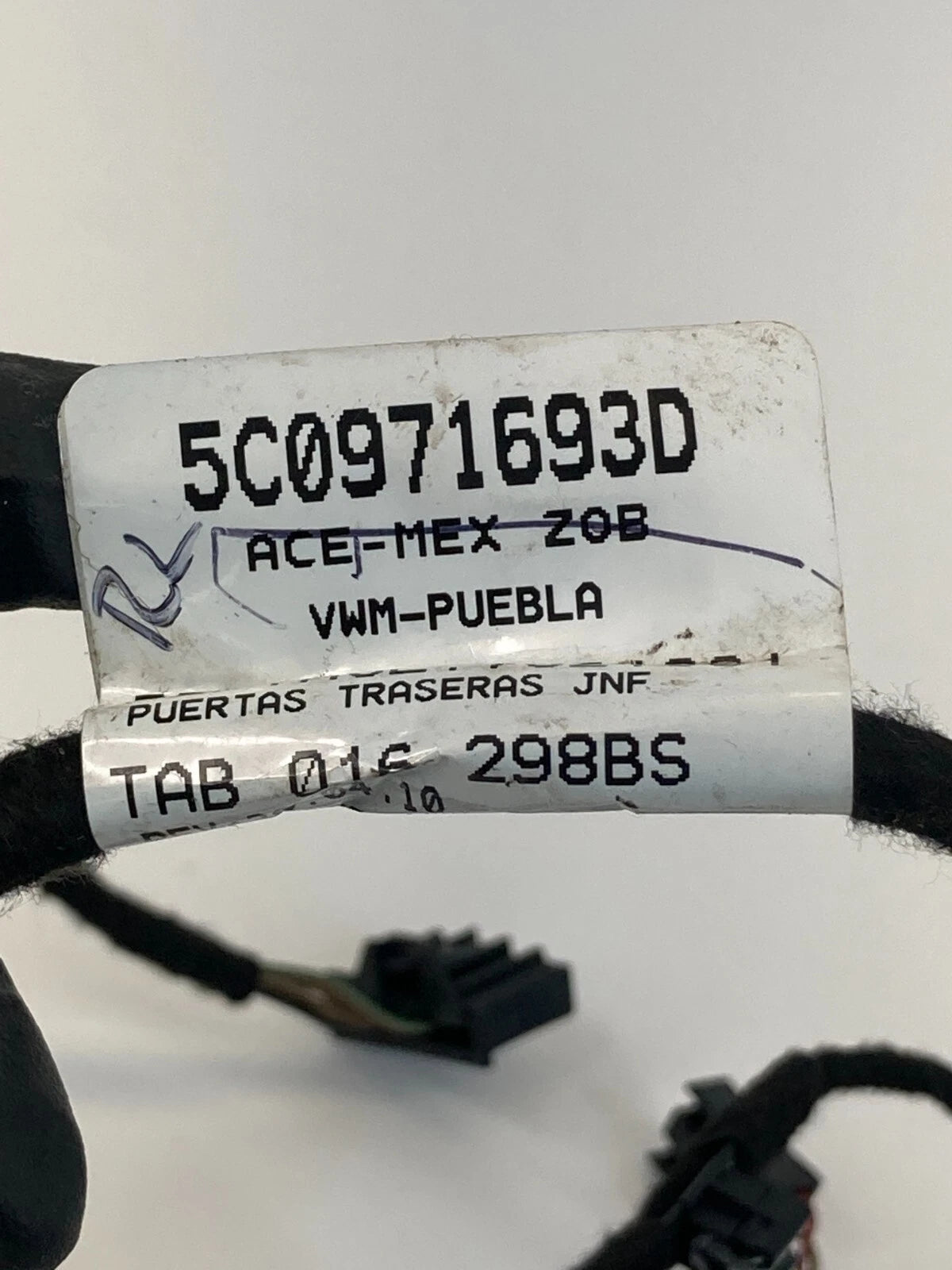 2011-2014 VOLKSWAGEN JETTA SEDAN REAR LEFT DOOR HARNESS WIRE WIRING 5C0971693D