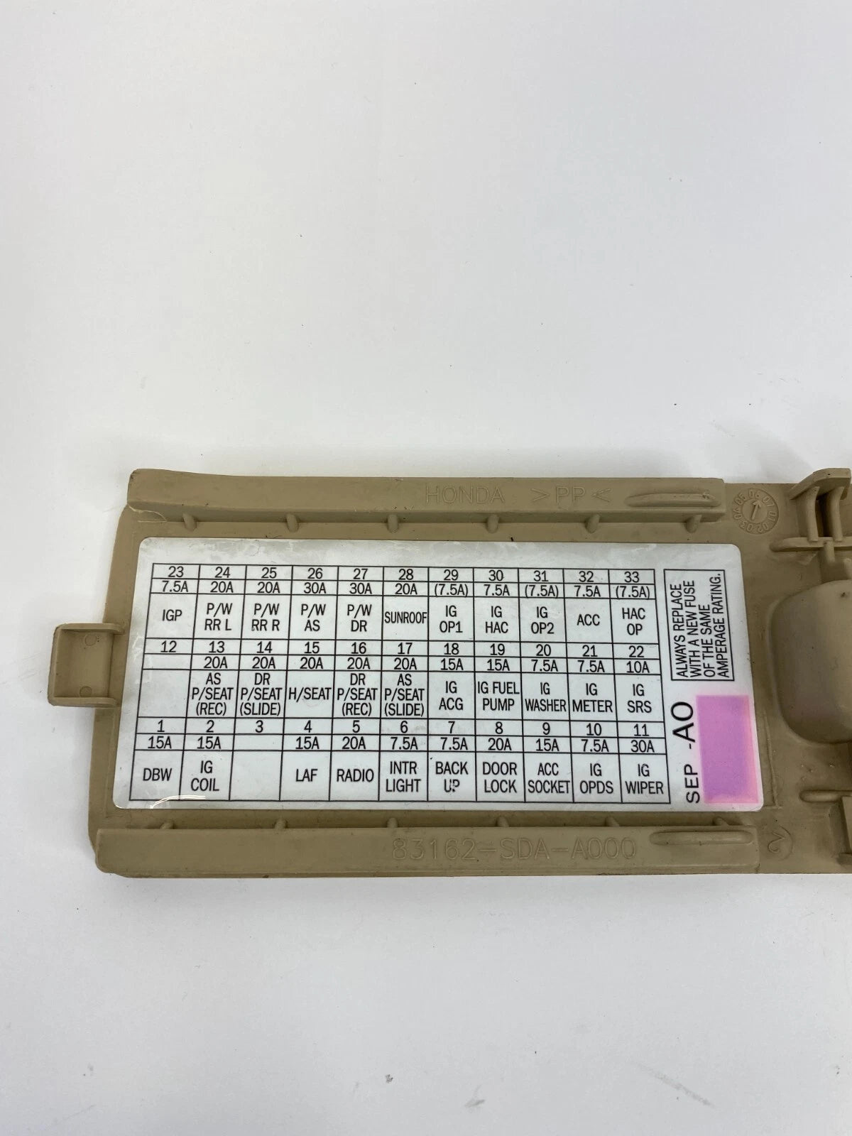 04-08 ACURA TL INTERIOR CABIN FUSE BOX COVER LID BEZEL TRIM 83162SDAA000 OEM