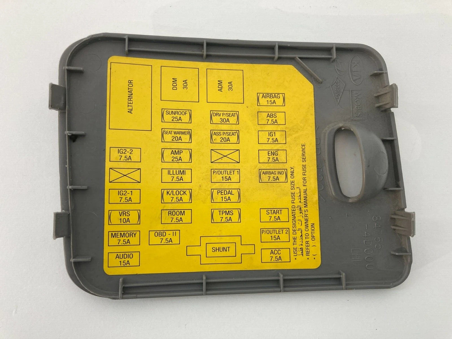 2007 2008 HYUNDAI ENTOURAGE INTERIOR FUSE BOX COVER LID TRIM 84755-4D000 OEM