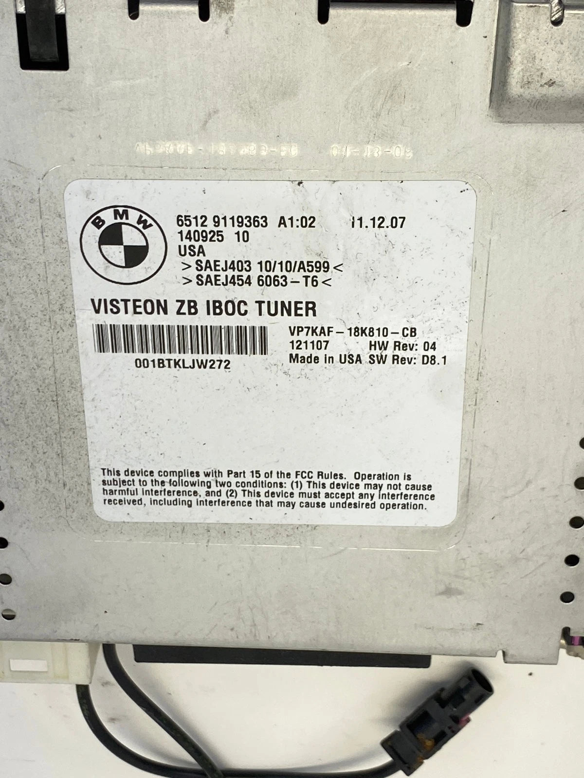 2007 2008 BMW 335XI HD RADIO IBOC TUNER RECEIVER MODULE OEM FACTORY 6512-9119363