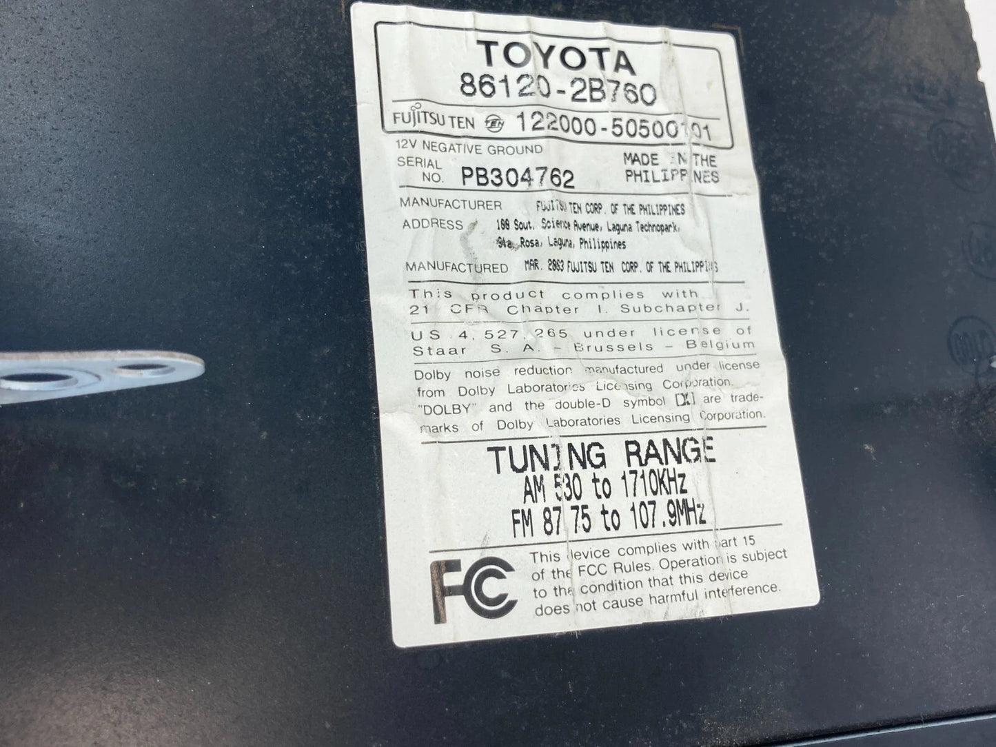 2003 03 TOYOTA CELICA AM FM RADIO CD CASSETTE PLAYER RECEIVER 86120-2B760 OEM