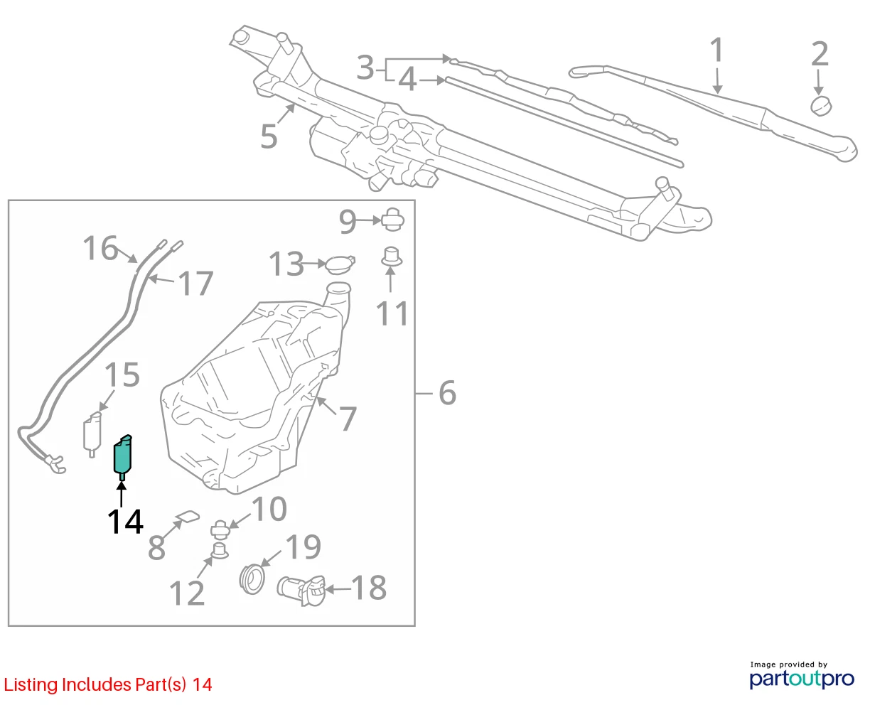 2005 2005 2006 2007 2008 2009 SAAB 9-7X FRONT WASHER FLUID PUMP 10386722