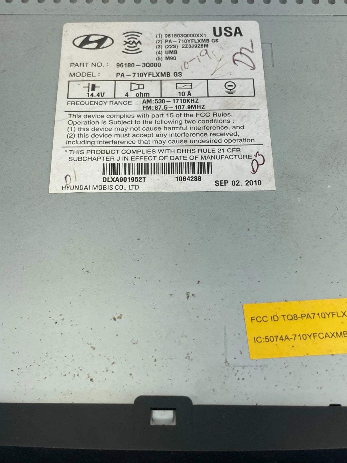 2011 HYUNDAI SONATA RADIO RECEIVER CD PLAYER UNIT ASSEMBLY 96180-3Q000 OEM