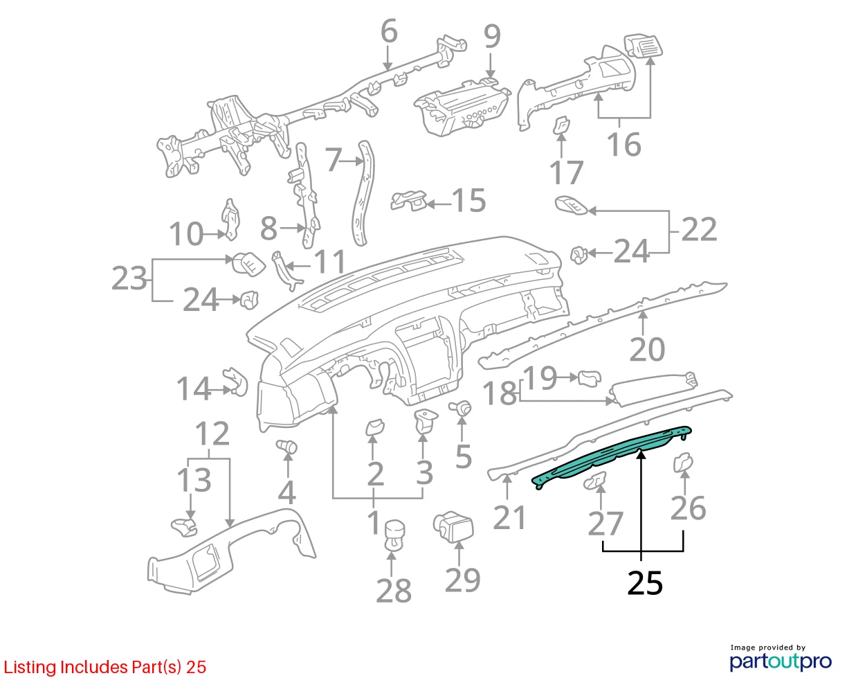2000-2004 TOYOTA AVALON UPPER DASH DEFROST GARNISH VENT COVER TRIM 55981-AC020