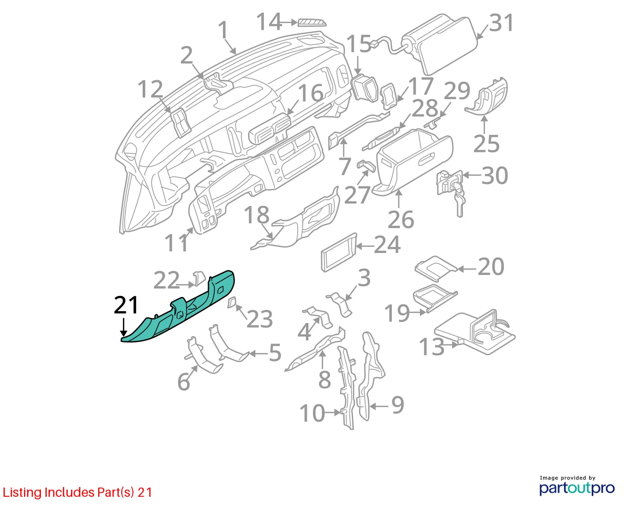 00-04 MITSUBISHI MONTERO SPORT LEFT SIDE DASH LOWER KNEE BOLSTER TRIM MR606381