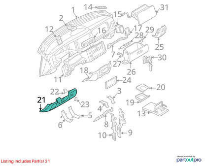 00-04 MITSUBISHI MONTERO SPORT LEFT SIDE DASH LOWER KNEE BOLSTER TRIM MR606381