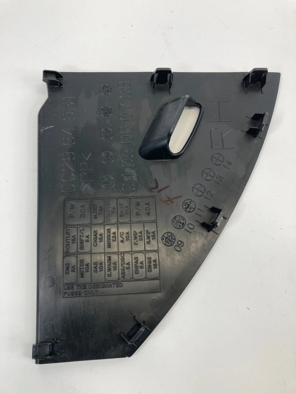 2012 MAZDA 5 FRONT RIGHT PASSENGER SIDE FUSE BOX COVER DASH END CAP CC2964951