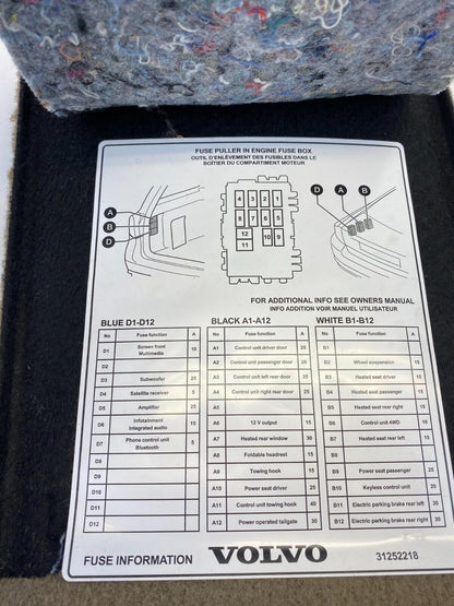 2008 08 Volvo S80 Rear Fuse Box Label Trunk Trim Cover 31252218 OEM