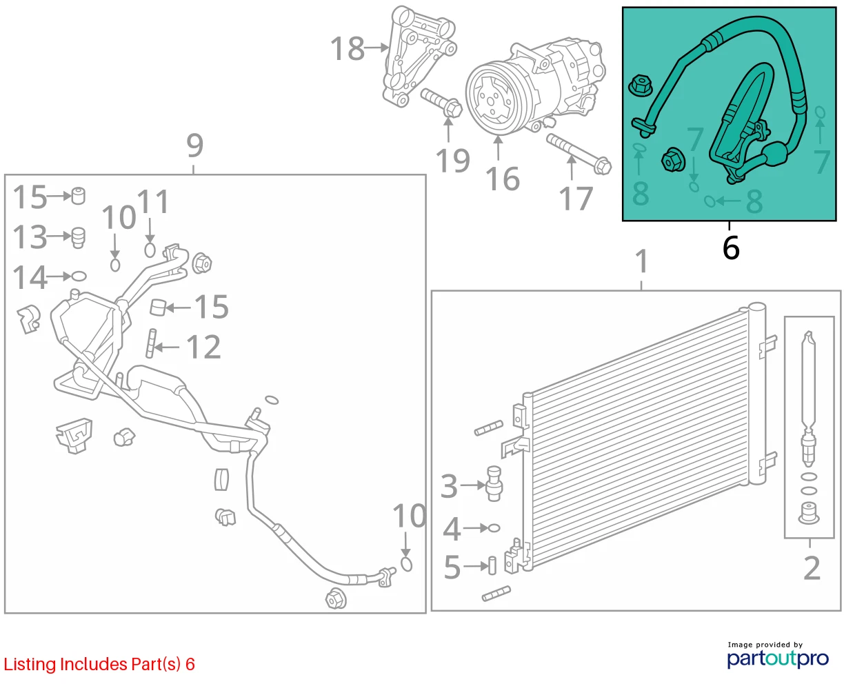 2011-2015 CHEVY CRUZE 1.4L TURBO A/C DISCHARGE SUCTION HOSE LINE 13264929 OEM