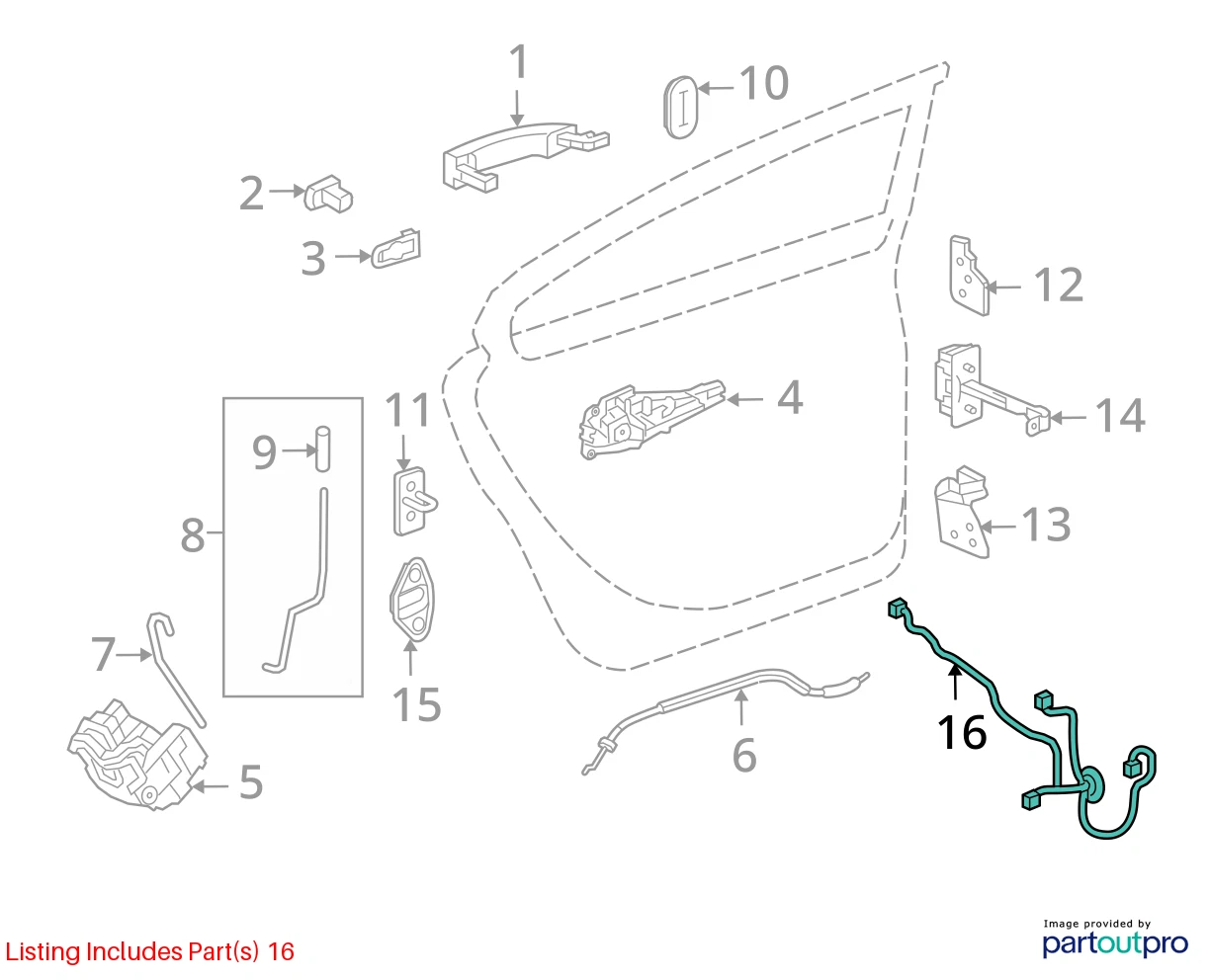 2013 BUICK REGAL REAR BACK RIGHT SIDE DOOR WIRE WIRING HARNESS 22981351 OEM