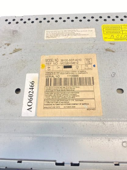 05 06 ACURA TL AM/FM RADIO 6 DISC CD DVD CHANGER PLAYER CASSETTE 39100-SEP-A010