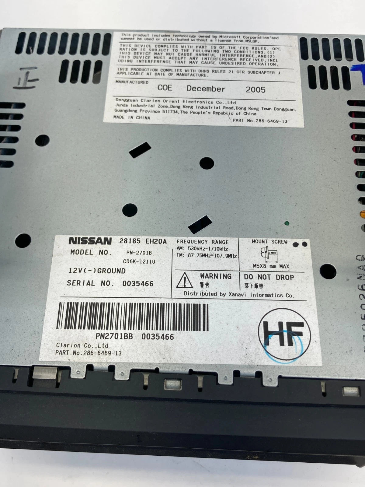 2006 2007 INFINITI M35 M45 RADIO AM/FM CD SINGLE DISC PLAYER 28185-EH20A OEM