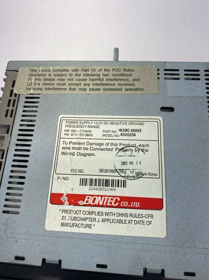 2002-2004 KIA SPECTRA AM FM RADIO CD PLAYER RECEIVER 1K2NC6686X OEM