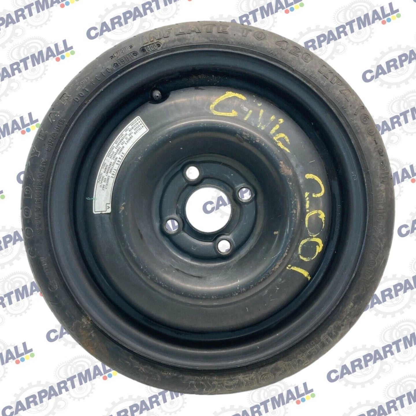 2001 01 HONDA CIVIC EMERGENCY SPARE TIRE WHEEL COMPACT DONUT T105/70D14 OEM