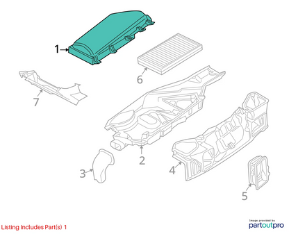 04-07 BMW 530I UNDER HOOD RIGHT CABIN AIR MICRO FILTER COVER UPPER TRIM HOUSING