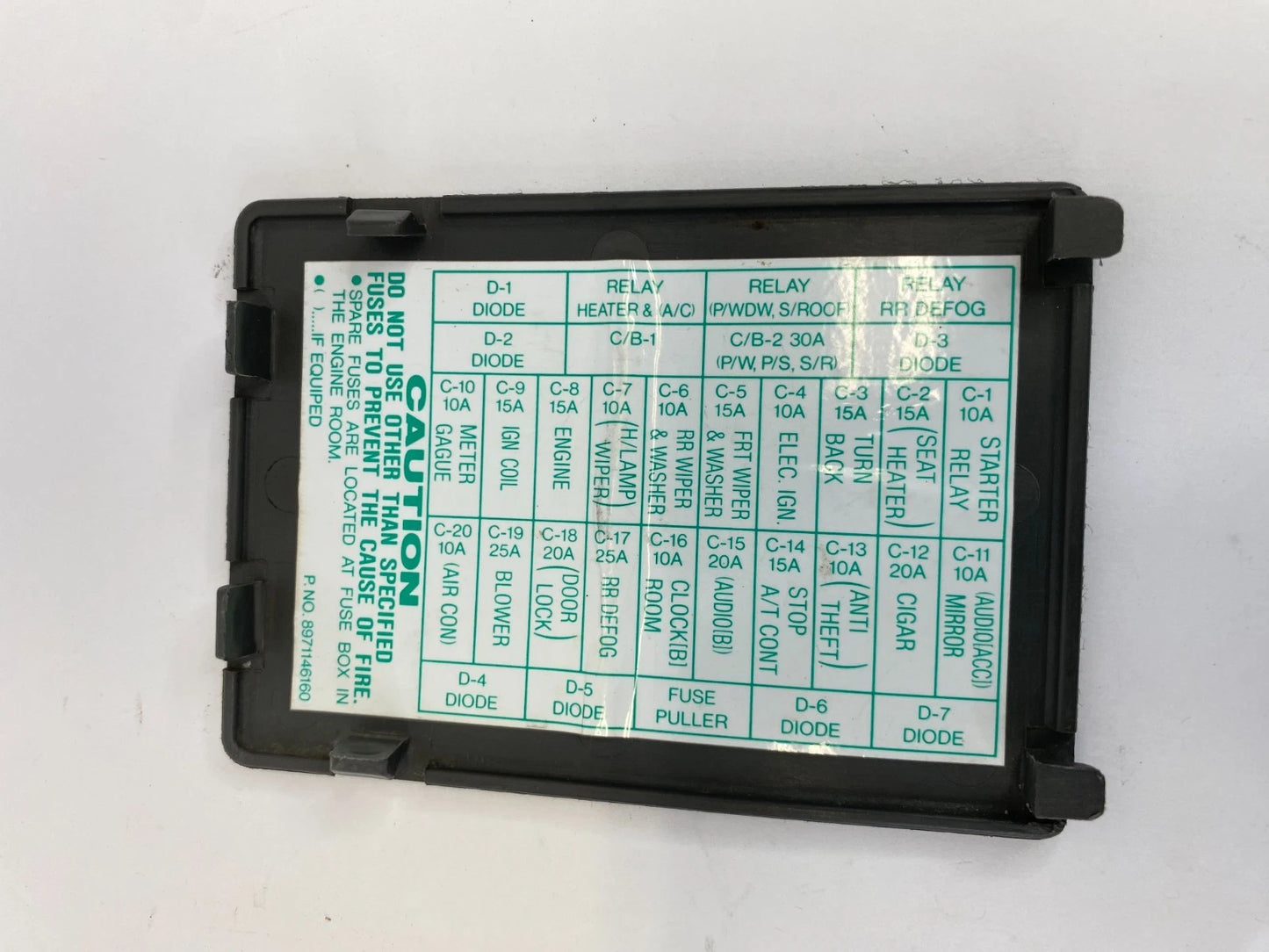 1998-2002 ISUZU TROOPER INTERIOR CABIN FUSE BOX COVER LID DOOR PANEL BLACK OEM