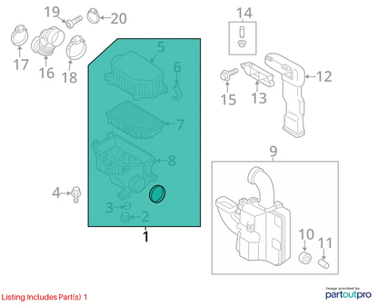 12-14 HYUNDAI ACCENT AIR CLEANER FILTER BOX UPPER HOUSING COVER 28110-1R100 OEM