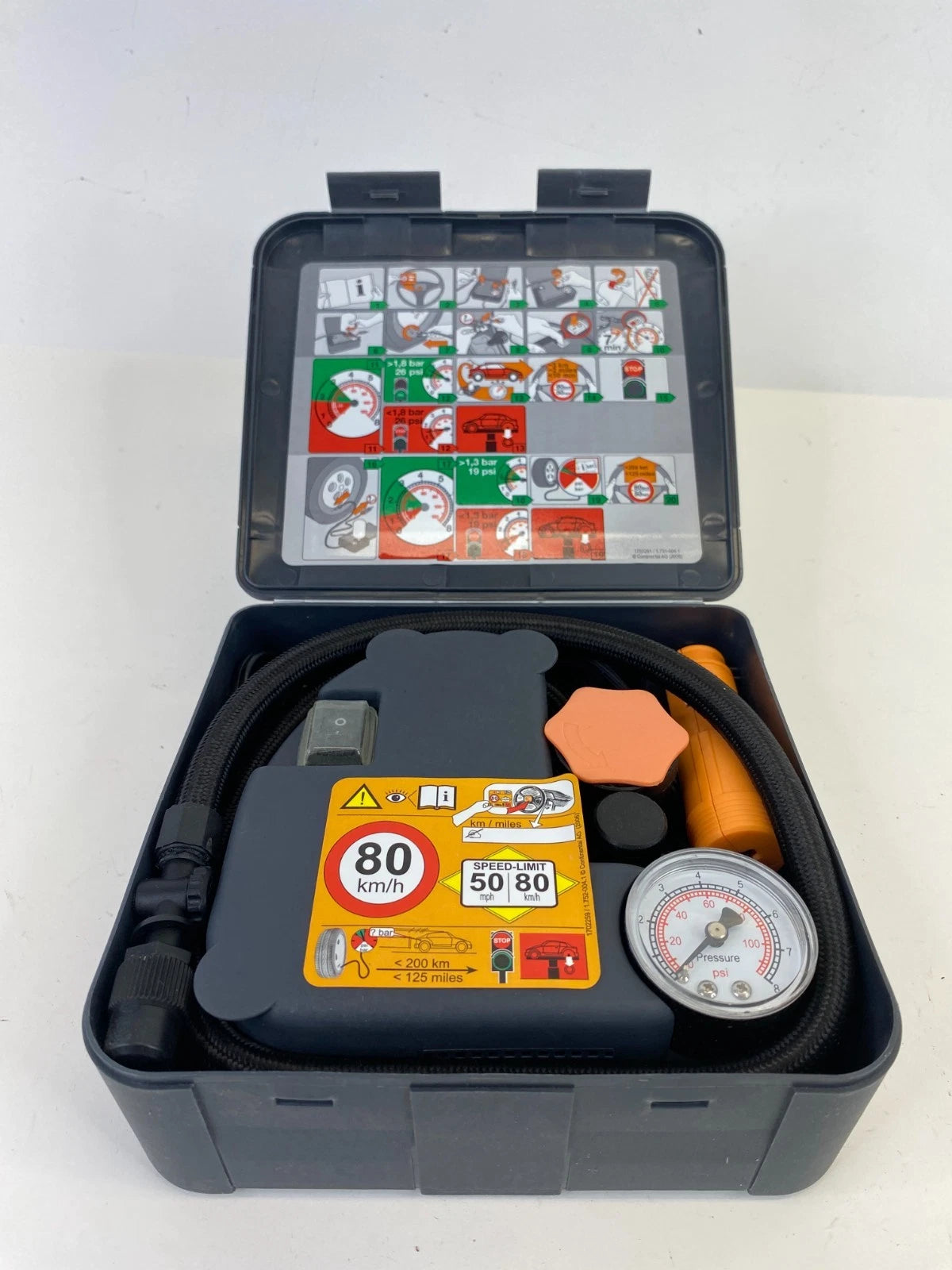 11-18 VOLVO S60 TIRE REPAIR KIT AIR COMPRESSOR PUMP / TOW HOOK SET OEM