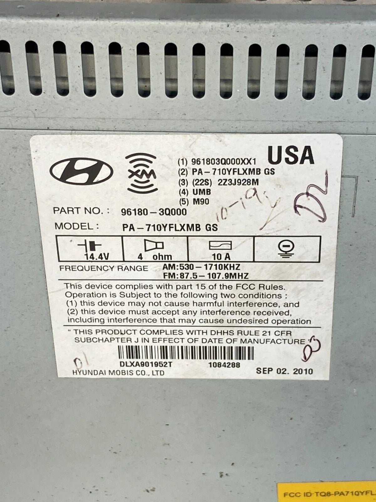2011 HYUNDAI SONATA RADIO RECEIVER CD PLAYER UNIT ASSEMBLY 96180-3Q000 OEM