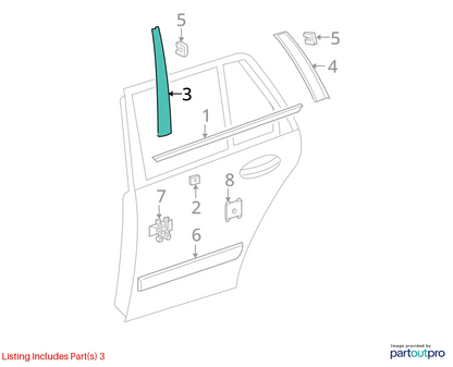 2003-2006 MERCEDES-BENZ E500 REAR LEFT EXTERIOR DOOR PILLAR MOLDING TRIM COVER