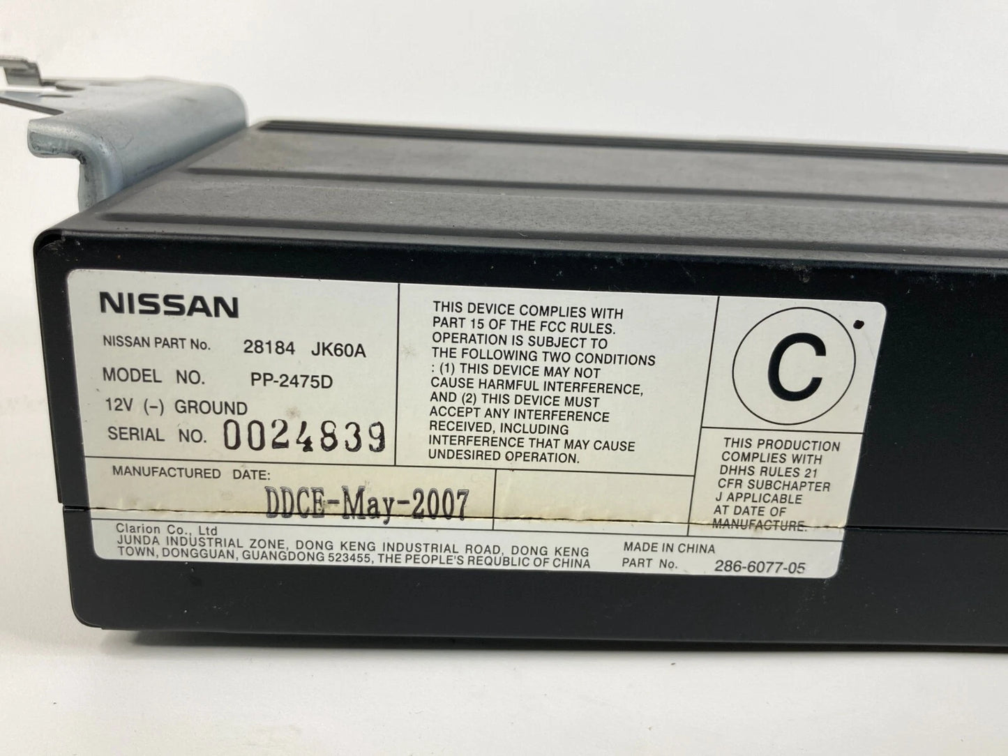 2007 2008 INFINITI G35 SEDAN TRUNK MOUNTED 6 DISC CD CHANGER PLAYER 28184-JK60A