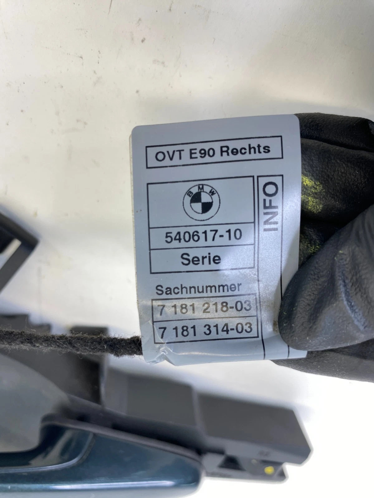 07 08 BMW 328XI REAR RIGHT EXTERIOR DOOR HANDLE W LIGHT WIRE HARNESS 7181218 OEM