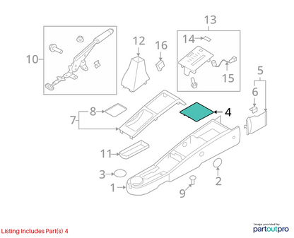 09-11 CHEVROLET AVEO FRONT FLOOR CONSOLE TRIM PLATE MAT RUBBER LINER 96966770