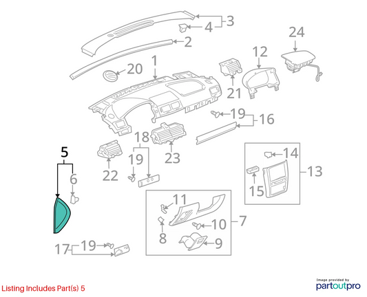 05-10 CHEVROLET COBALT FRONT LEFT DRIVER SIDE DASH END CAP TRIM COVER PANEL OEM