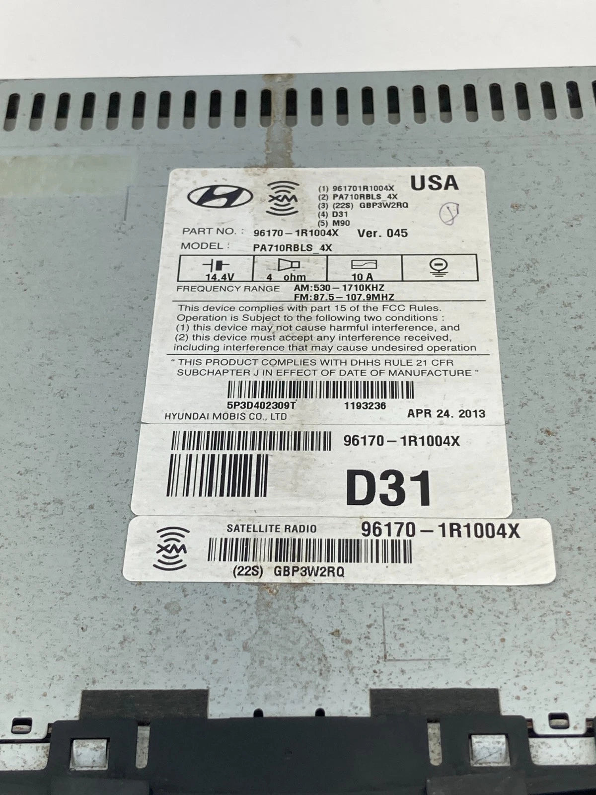 2012-2014 HYUNDAI ACCENT SEDAN HATCHBACK RADIO AUDIO UNIT 96170-1R1004X OEM