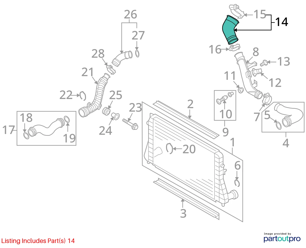 2009-2017 VOLKSWAGEN TIGUAN AIR INTAKE PRESSURE INTERCOOLER HOSE TUBE PIPE