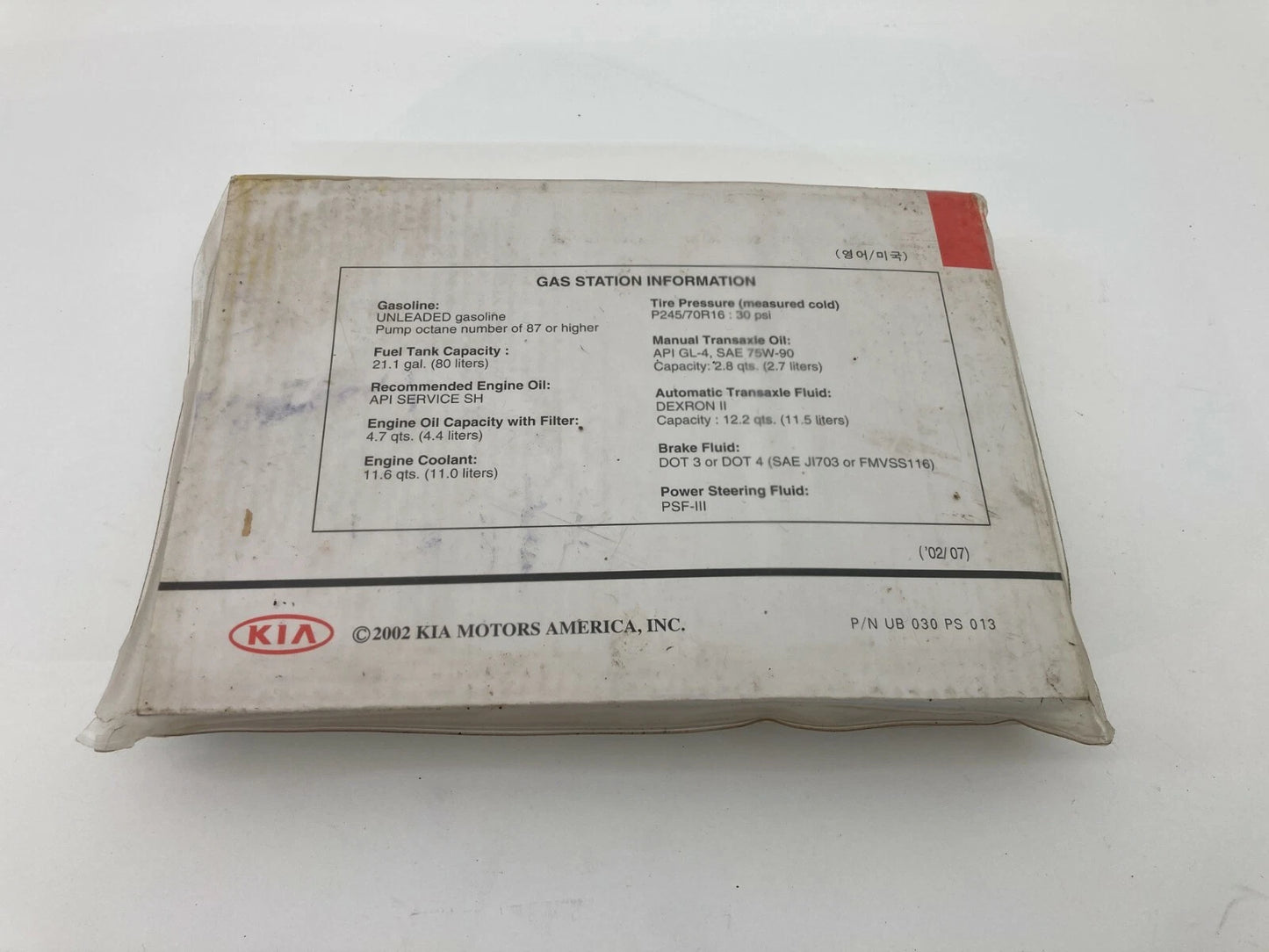 2003 03 KIA SORENTO WARRANTY INFORMATION OWNERS MANUAL OEM