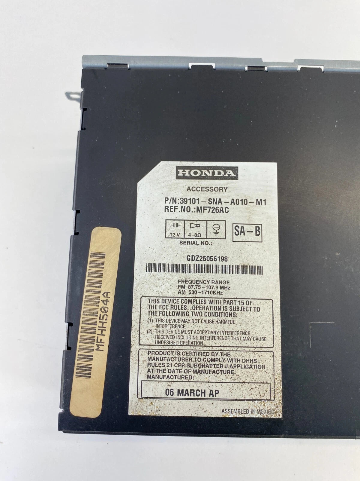 06-11 HONDA CIVIC SEDAN RADIO AM/FM STEREO RECEIVER CD PLAYER 39101-SNA-A010 OEM