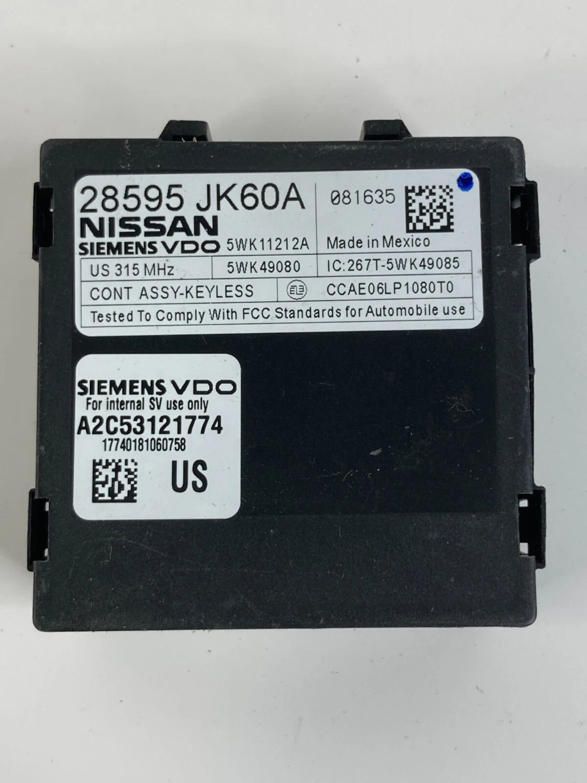 07 08 INFINITI G35 3.5L CVT ANTI THEFT KEYLESS CONTROL MODULE UNIT 28595-JK60A