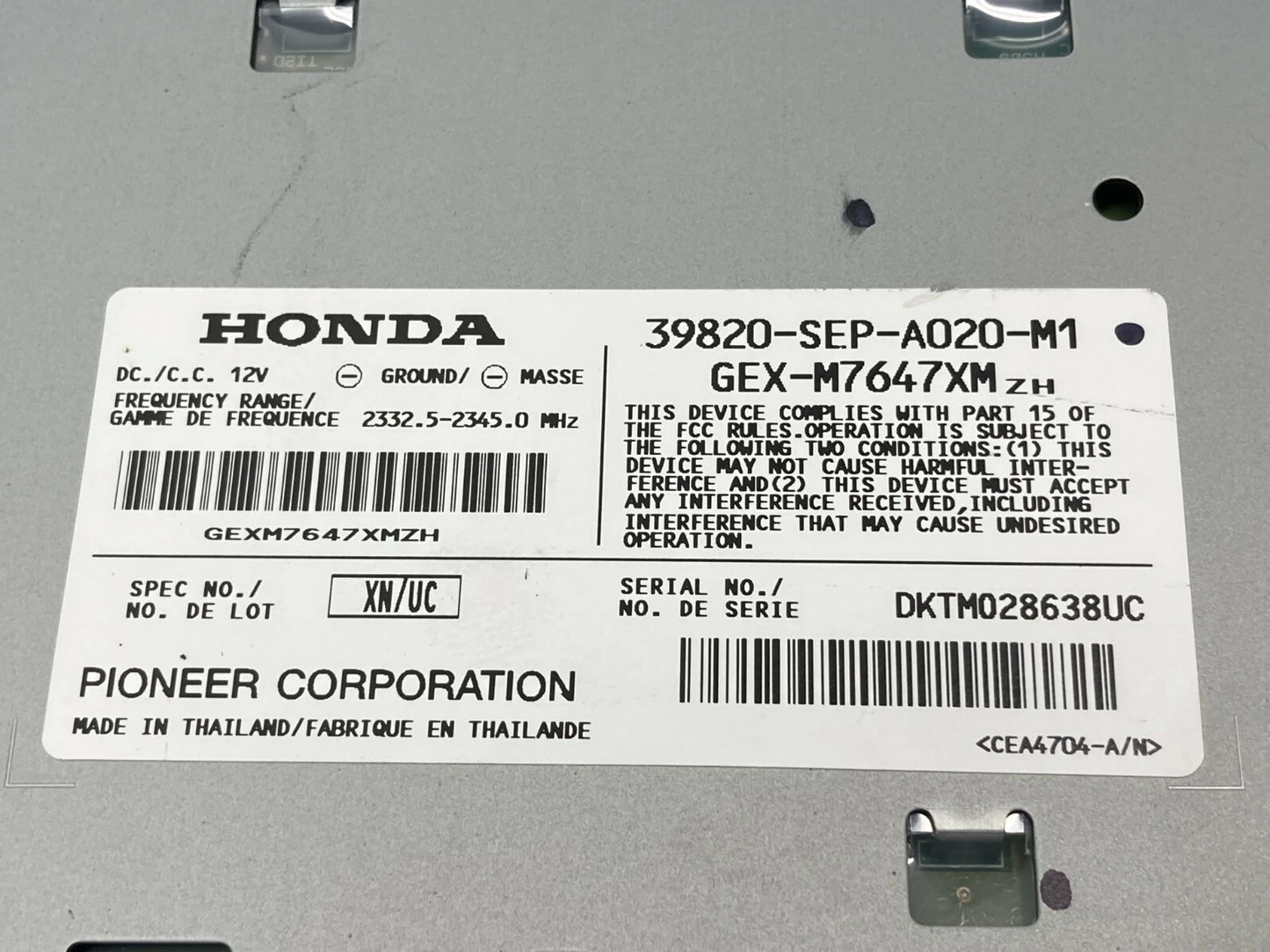 04 05 ACURA TL 3.2L SATELLITE RADIO CONTROL MODULE UNIT PIONEER 39820SEPA020M1